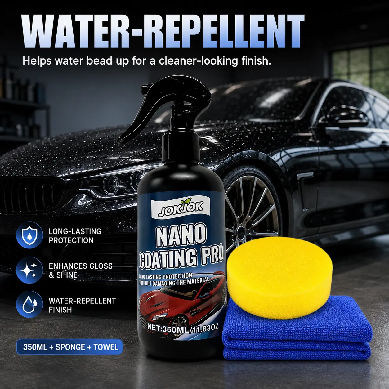 【Buy 1 Get 1 Free】JOKJOK Nano Coating Spray for Cars & Motorcycles, Water-Repellent Paint Protection, Gloss Enhancer, Spray Wax & Paint Sealant for Auto Exterior Care, Car Detailing & Maintenance, Includes Free Windshield Glass Cleaner Spray
