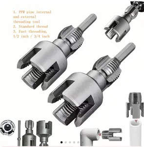 2-piece 1/2 inch and 3/4 inch PVC threaded cutting tool for inner and outer pipe threading, dual-function electric drill kit suitable for PVC plastic pipe threading, precision alloy steel NPT pipe threading sleeve set upgrade dual-function pipe thread