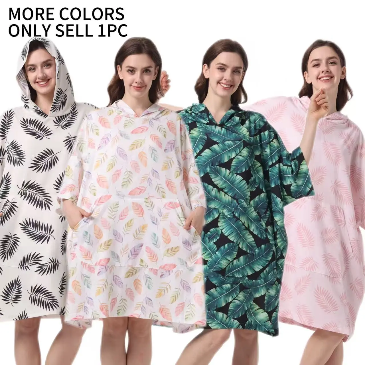 New 2026 Style, Unisex Spring/summer Casual Wear, Soft Leaf Pattern, Hooded Design, Breathable, Knee-Length, Pocket Included