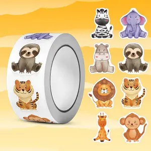 Cartoon Animal Pattern Stickers, 500pcs/roll Cute Self Adhesive Decorative Label Sticker, Sticker Roll for Gift Wrapping