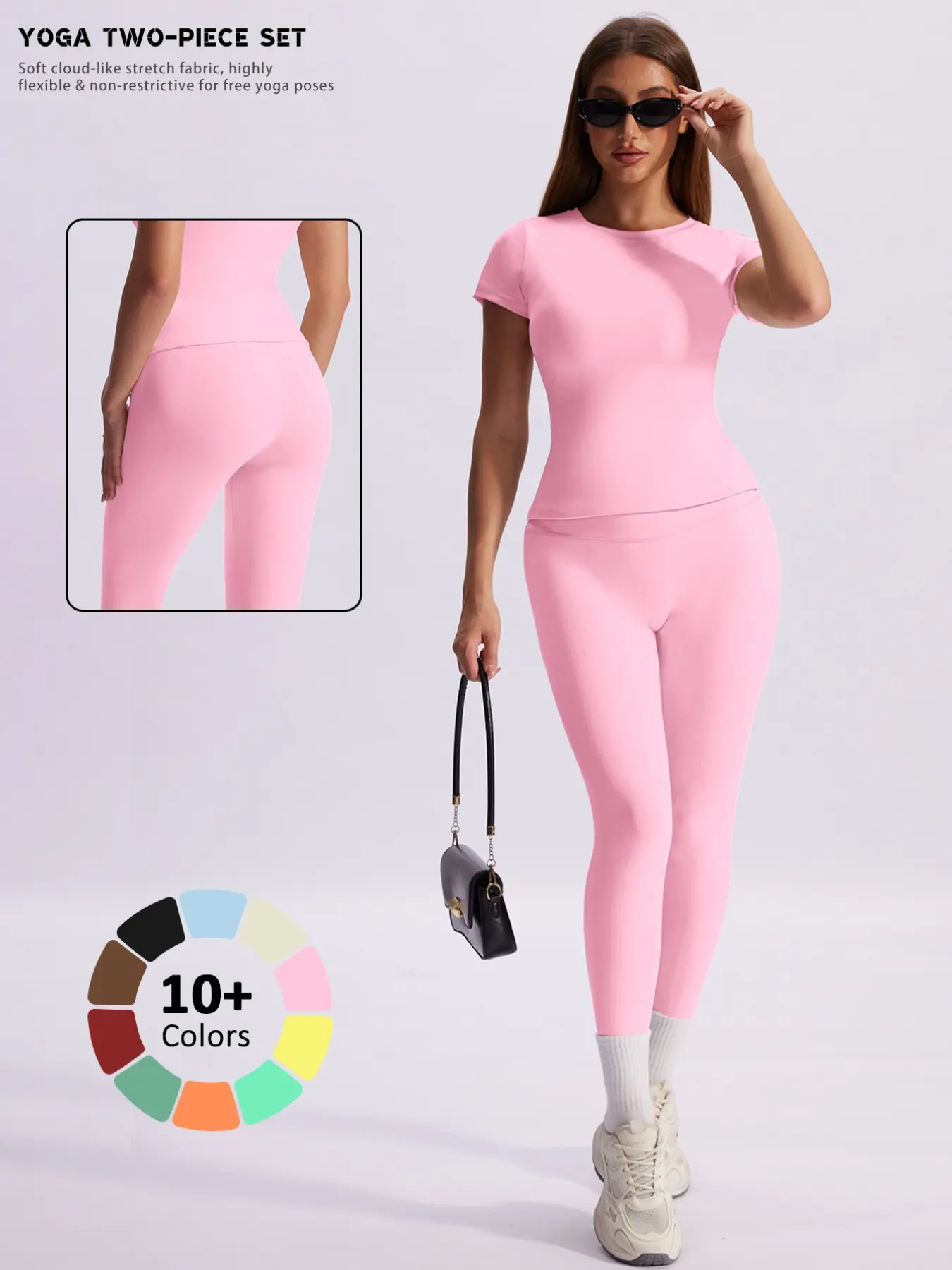 Women's Two-Piece Yoga Set, Solid Color High-Waisted Slim-Fit Pants and Breathable Quick-Dry Top, All-Season Sportswear, Sports Leggings Set, Gym Yoga Outfits, Exercise Clothing