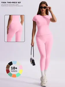 Women's Yoga Sport Two-Piece Set, Solid Color High-Waisted Slim Fit Pants, Breathable Quick-Dry Top, Perfect for All Seasons