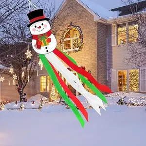 40 Inches Christmas Decoration, Hanging Outdoor Winter Decor, Festive Xmas Holiday-Themed Wind Sock Ornament for Garden, Patio, and Yard