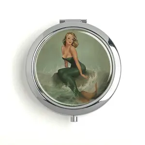 Vintage Mermaid Metal Pill Box Travel Pill Box Vitamin Organizer Built-in Makeup Mirror Unique Design Inner Diameter 60mm