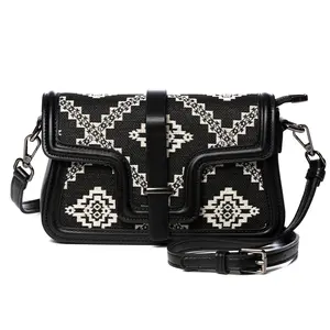 Nu Trendz Southwest Crossbody Bag for Women PU Leather Shoulder Handbag with RFID Blocking 2 Straps Aztec Design Compact Travel Purse