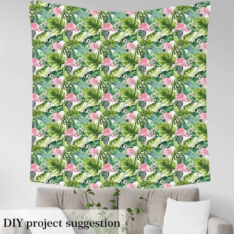 Palm Leaf Print Fabric by The Yard,1 Yard,Tropical Flamingo Pattern Upholstery Fabric for Chairs Sofa Couch,Botanical Nature Theme Outdoor Fabric, Polyester, Waterproof
