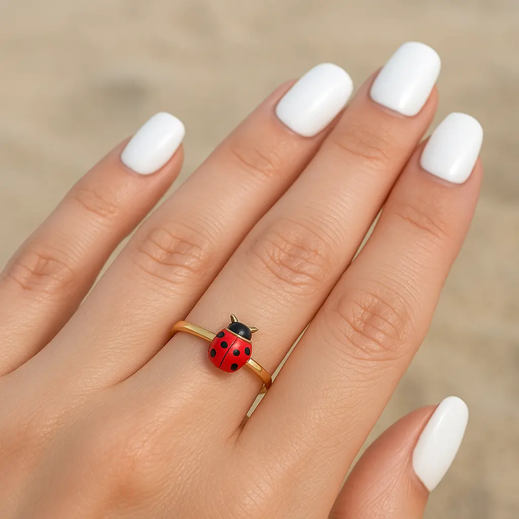 14K Gold Ladybug Ring with Enamel Detailing 🐞