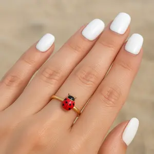 14K Gold Ladybug Ring with Enamel Detailing 🐞
