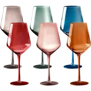 Colored Goblet Wine Glasses Set of 6, 18oz Crystal Unique Fall Drinking Glass Cups with Stem - Luxury Multi Color Glassware Gift Set for Wife & Mom - Colorful Hand Blown Drinkware for Red White Wine.