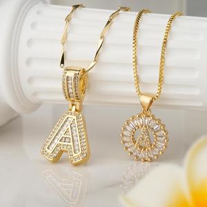 2-Pack Initial Pendant Women's Necklace, 14K Gold Plated Cubic Zirconia Letter Necklace, Gold/Silver Bubble Women's Necklace, Letter Necklace Zircon Pendant Necklace Initial Zirconia Stone, Initial Necklaces, Silver Initial Necklace