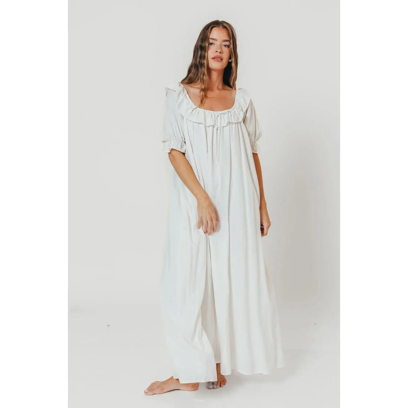 Audrey Linen Blend Maxi Dress in Off-White - Bump Friendly