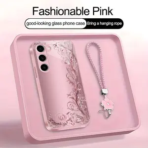 Suitable for [Galaxy S23 5g] high-end women's phone case🥰，a beautiful four-leaf clover lanyard is included🍀，minimalist, sophisticated floral pattern YM99