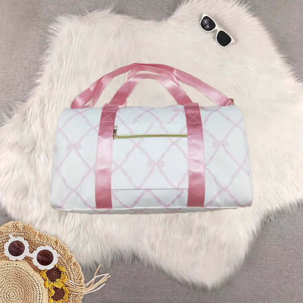 New Clothes Pink Bow Duffel Bag Fashionable Travel Luggage for Women with Cute Bow