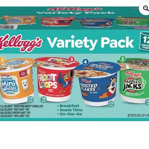 Variety Pack Single Serve Cereals 12 pk Frosted Mini Wheats Froot Loops Flakes & Apple Jacks for Breakfast Snack Time