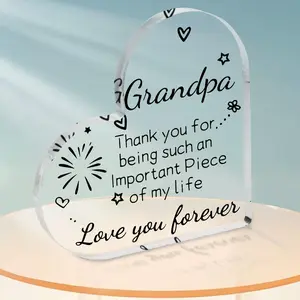 Heart Shaped Acrylic Plaque, 1 Count Transparent Acrylic Desktop Ornament, Desk Decoration Sign for Home Office, Gift for Grandpa, Birthday Gift, Indoor Home Decoration