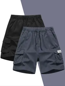 Men's Solid Flap Pocket Drawstring Waist Cargo Shorts, Regular Fit Casual Fashion Patched Design Shorts for Summer, Men's Bottoms for Daily Wear