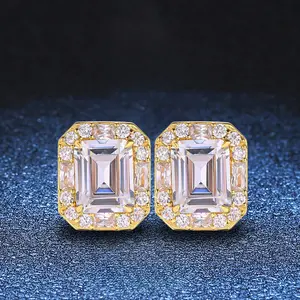 Sterling silver 3 carat radiant emerald cut earrings 8*10, party fashion jewelry Pretty Studs