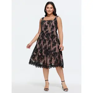 BLOOMCHIC Plus Size Floral Lace Mesh Fit And Flare Midi Dress [M-6X]2026 Summer Vibes Swimweek