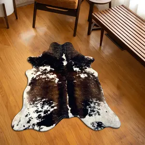 1pc Brown Ox Pattern Imitation Cashmere Rug—Animal-Inspired Shape, Soft & Anti-Slip, Multi-Scene Use for Bedroom, Living Room, Bathroom, KitchenDecor Faux Cow Rug