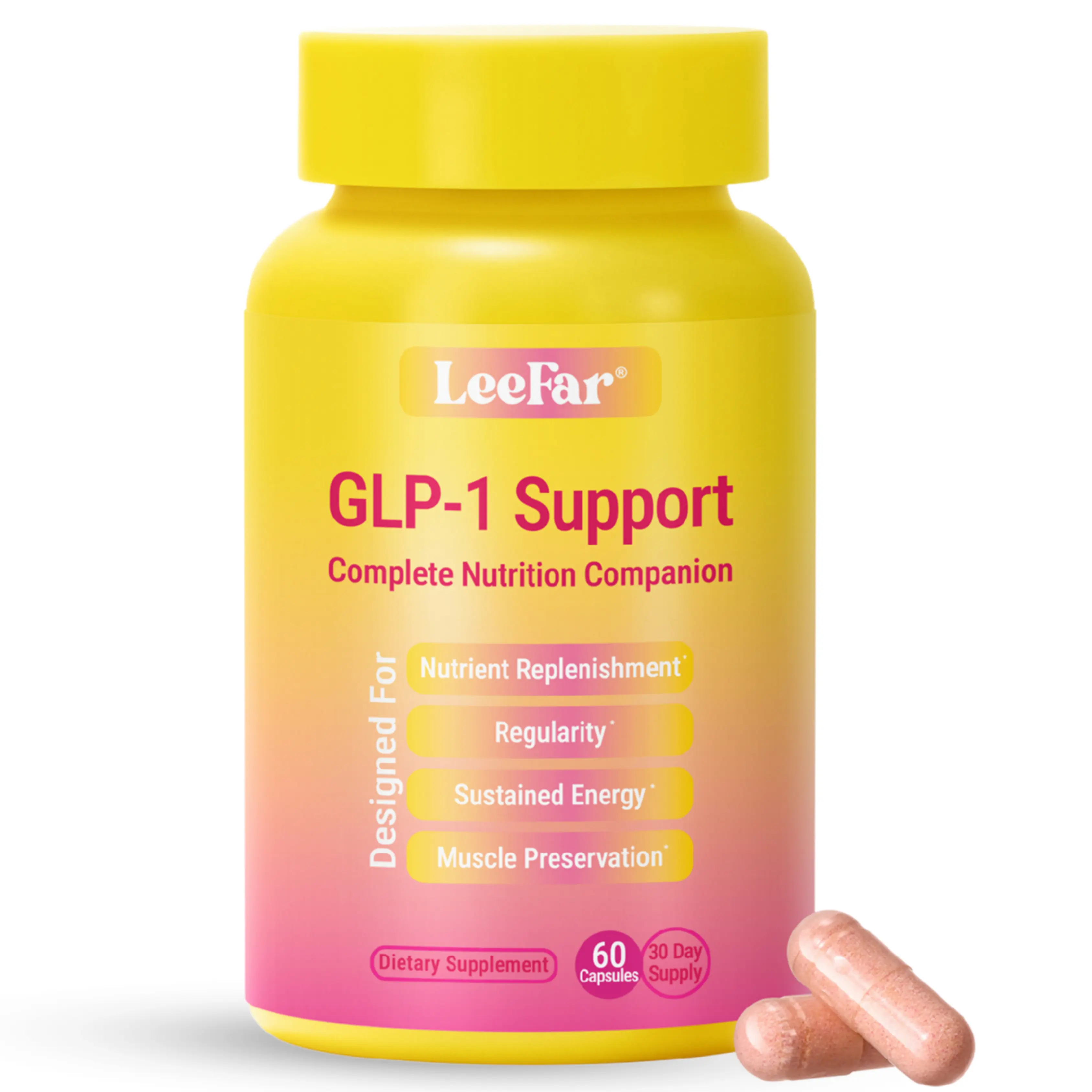 LeeFar GLP-1 Support – Nutrition Companion for GLP-1 Users to Help Fill Nutrient Gaps from  Reduced Food Intake – 13 Vitamins, 8 Minerals, Fiber & 1 Billion CFU Probiotic for Regularity,  Energy & Muscle Preservation – 60 Capsules