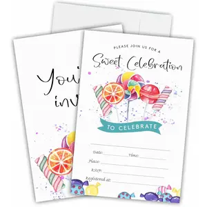 Candy Birthday Invitations,Sweet Birthday Celebration, Party Invites For Kids, Boys & Girls, Party Supplies & Decorations (20 Cards & Envelopes) - A05