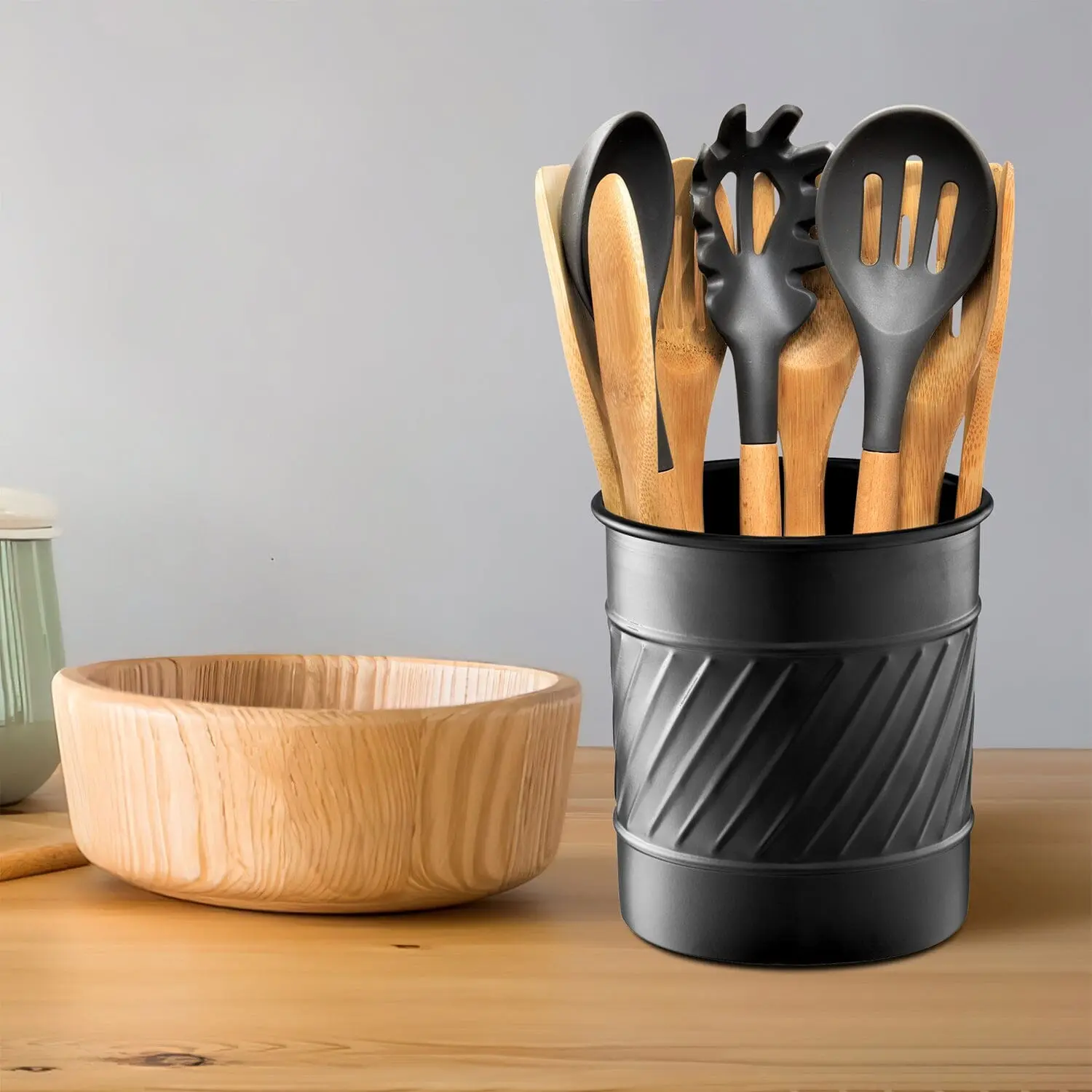 Wave Embossed Metal Kitchen Utensil Holder Caddy