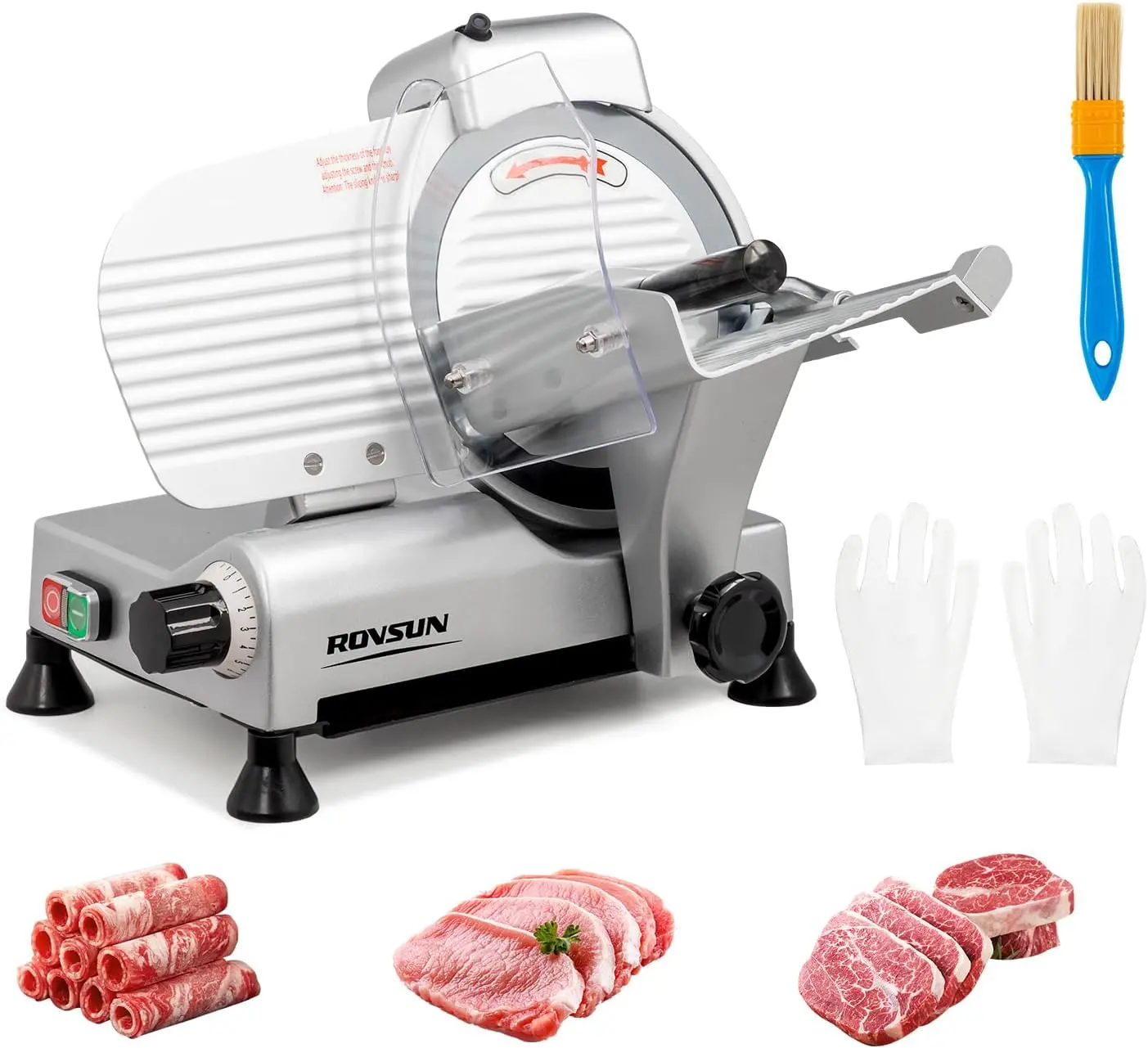 ROVSUN 8/10/12 inch Commercial Meat Slicer, 210/240/270W Electric Meat Slicer Machine, Frozen Meat Deli Cheese Food Slicer with Adjustable Thickness(0-13mm), Upgraded Carbon Steel Blade for Home and Commercial