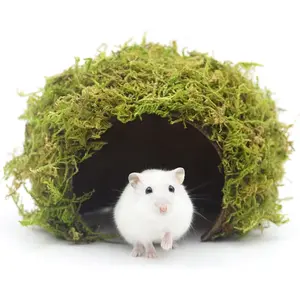 Hamster Hideout - Large, Natural Moss, Handcrafted for Syrian Hamsters, Rats & Guinea Pigs, Safe & Eco-Friendly ARTIFICIAL GREEN MOSS CAVE HIDE