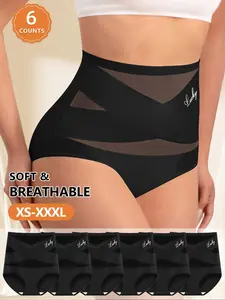 Women's Letter Print Contrast Mesh Panty, Breathable Comfortable Knicker for Daily Wear, Ladies Underwear for All Seasons, Soft Breathable Knicker