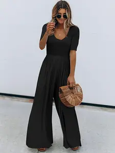 Scoop Neck Short Sleeve Jumpsuit Basic Comfort