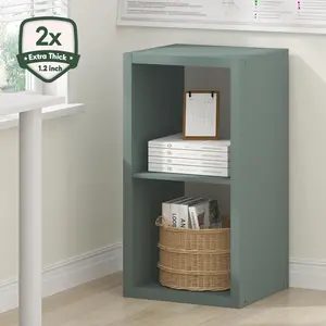 Sage Green 2-Cube Thick-Frame Bookshelf Book Rack - Reversible Open-Back Cubicle, 14.6x15.9x30 in, for Living Room, Home Office