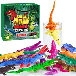 P-TBT01  Color Changing No Hole Bath Toys for Toddlers Kids, Color Change Alligator Toy Reptile Animal Toys (12 Pack), 6'' Stretchy Rubber Animals Crocodile Toy Water Table Toys Reptile Party Favors