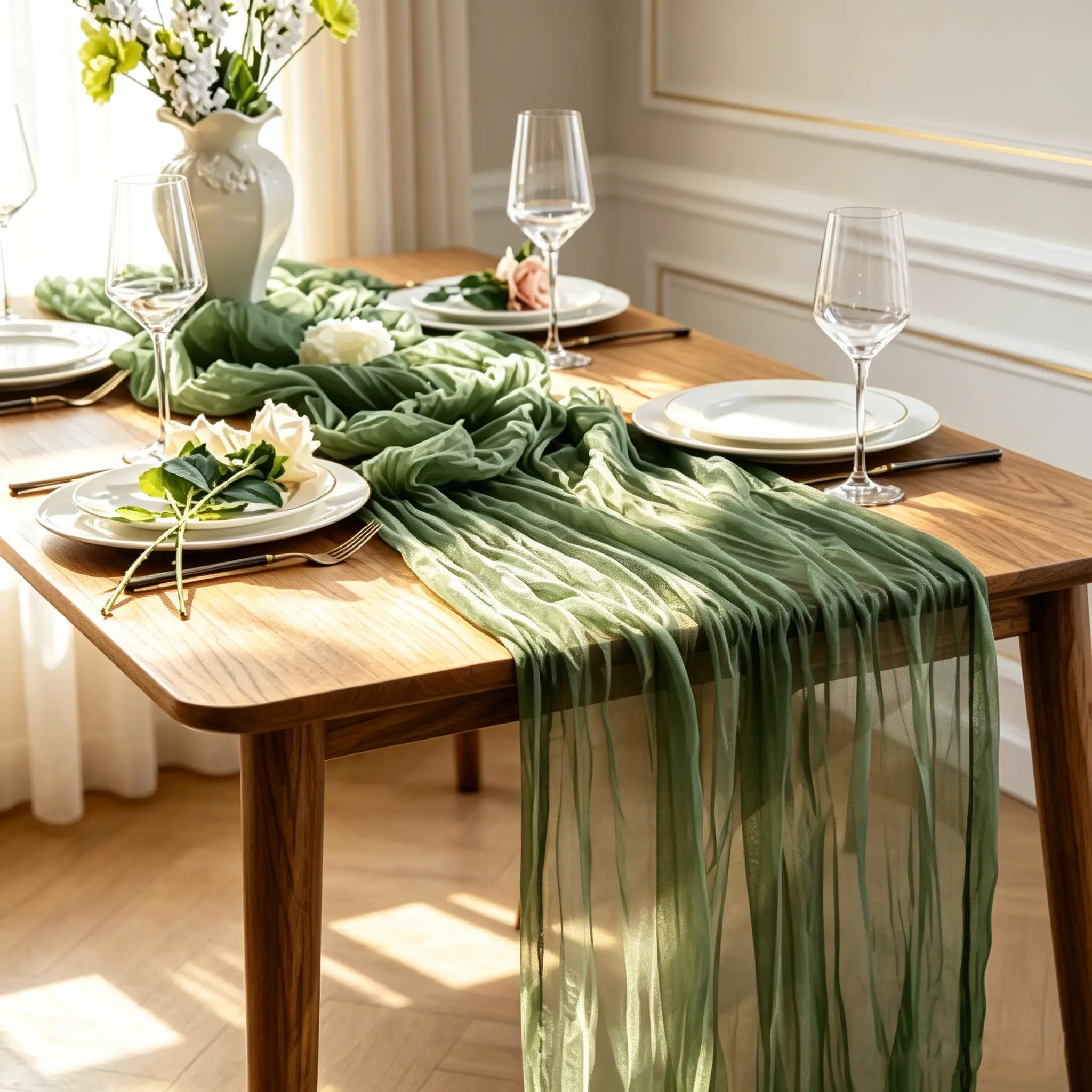 6-Pack Rectangle Cheesecloth Table Runners (35x118 in) - Neat Hem Adds Polished Finish, Fraysafe Stitching, Archedrape Ready, Soft Breathable Table Linens for Vintage Rustic Wedding, Anniversary Decor