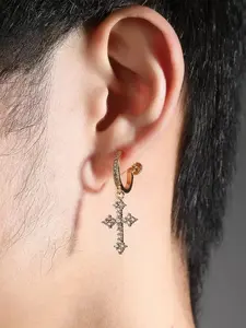 Hip Hop Spiral Cross Earrings for Men, Street Style Rhinestone Nightclub Dangle Earrings, European and American Fashion Ear Studs