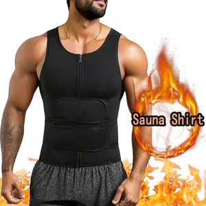 Menswear Neoprene Waist Trainer Tank Top Body Shaper Trimmer Compression Vest Outdoor Sport Exercise with Double Waist Band Athletic Activewear Fitness Activewear Workout Ribbed
