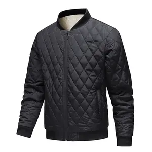 Winter Men's Stand-Up Collar Fancy Plaid Jacket - Casual Out Fleece Warm Baseball Collar Jacket Cotton Jacket