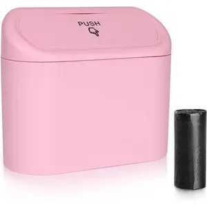 Trash Can with Lid,  Trash Bin  Dustbin Garbage Organizer Holder with One Roll Trash Bag, Portable Hanging Mini Leakproof  Storage Bag Container for Auto, SUV, Office (Pink)
