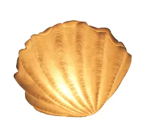 White Sandstone Finish Vertical Scallop Shell Coastal Art Accent Lamp