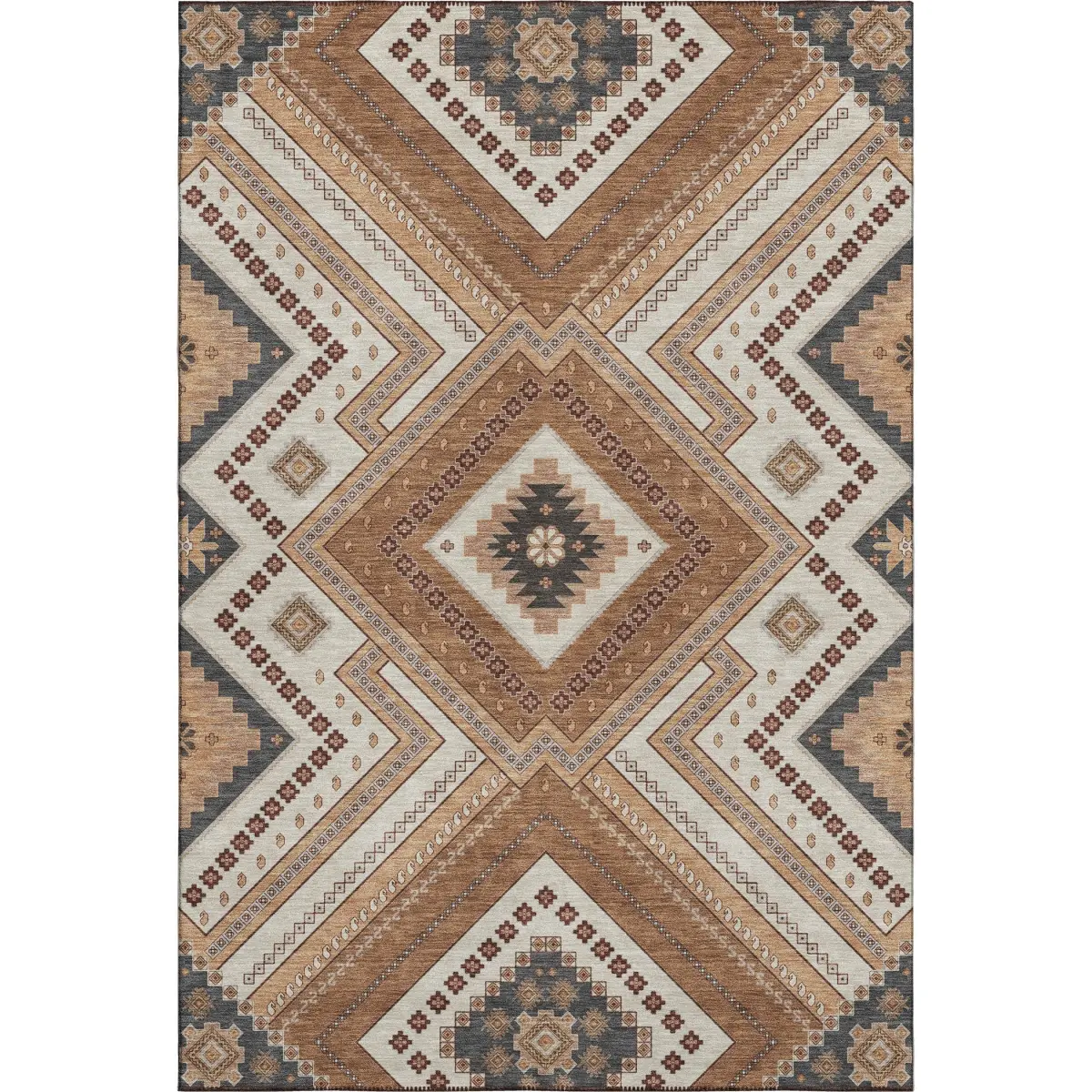 HomeRoots 679268 8x10 ft. 2-Toned Copper Beige & Gray Tribal Large-Format Washable Machine-Made Rectangle Area Rug with UV Protection, Large-Format Area Rugs, Two-Toned Area Rugs