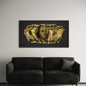 Crumpled 100 Gold Dollar Bill: Canvas Wall Art/Poster Print – Contemporary Money Art, Unique Home & Office Decor