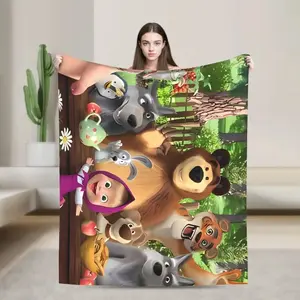 M-Masha and Bear Blanket Quality Warm  Bedding Throws Winter Boy Girl Home Decor Fashion Bedspread