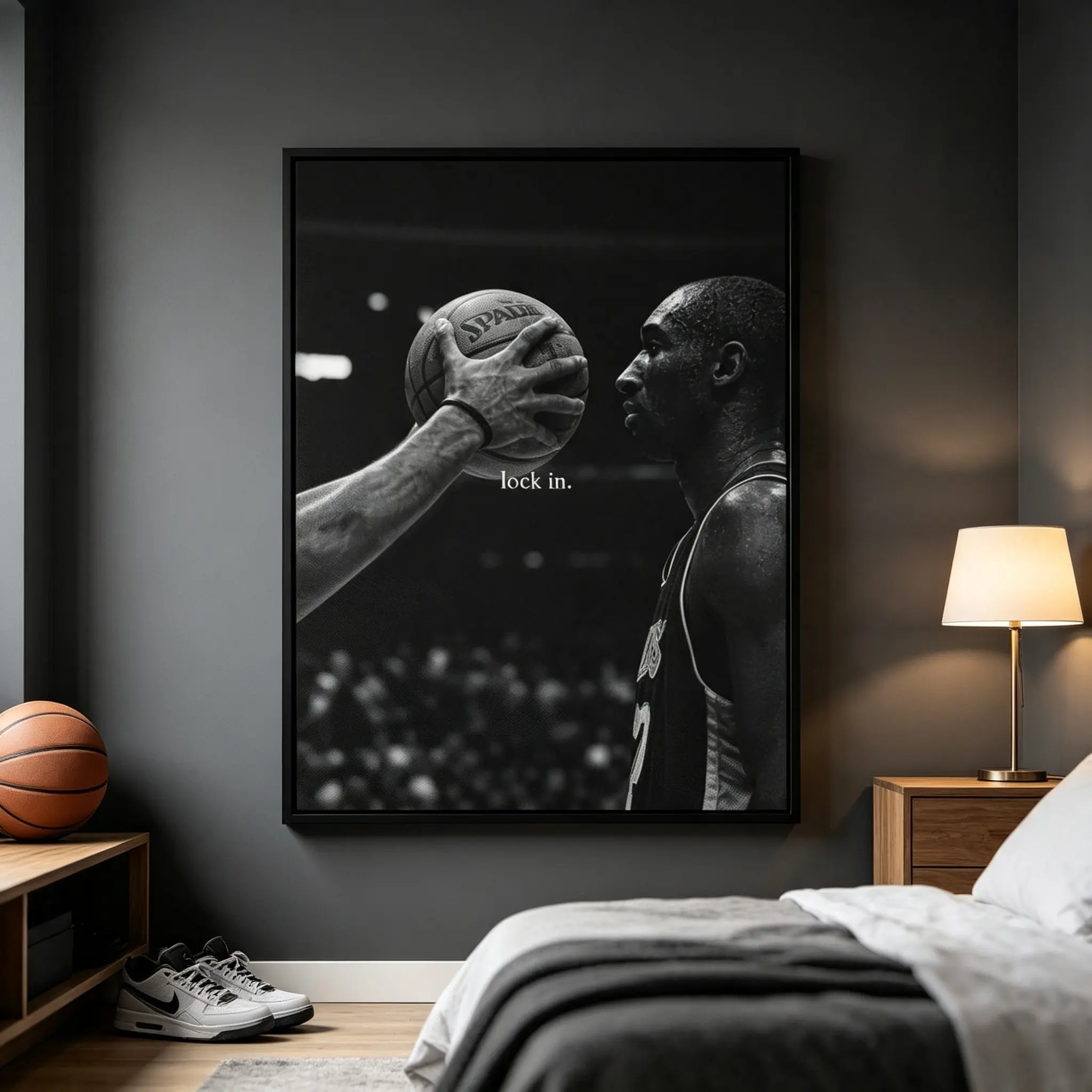 Kobe Bryant Lock In Basketball Canvas Wall Artwork - Lightweight, Waterproof Vintage Black White Motivational Sports Poster, Inspirational Athlete Decoration for Bedroom, Gym, Ideal Gift (Home Decor), Print