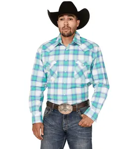 Panhandle Men's Rough Stock By Stretch Ombre Plaid Long Sleeve Pearl Snap - Rsmsosrzd4