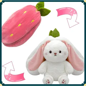 Bunny Stuffed Animal,Strawberry Reversible Cuddle Bunny Plush Doll with Zipper Cute Soft Rabbit Toys Pillow for Kids and Adults Easter Bunnies Plushies Gifts (Strawberry, 7.09 inches)(Gag Toys & Practical Jokes)(Gag Toys & Practical Jokes)