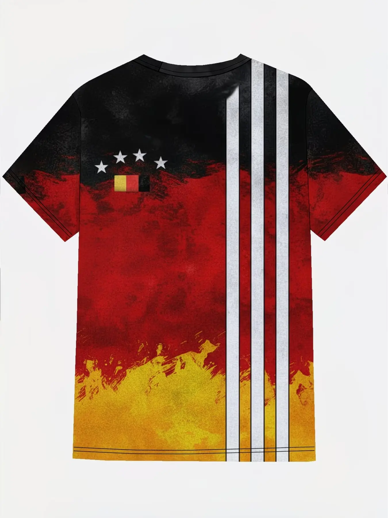 Men's German 3D Full Print T-Shirt, Stripes with German Map Design, Breathable Round Neck Short Sleeve Summer Tee, Sporty Casual Streetwear Slim Fit Menswear
