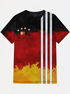 Men's German 3D Full Print T-Shirt, Stripes with German Map Design, Breathable Round Neck Short Sleeve Summer Tee, Sporty Casual Slim Fit