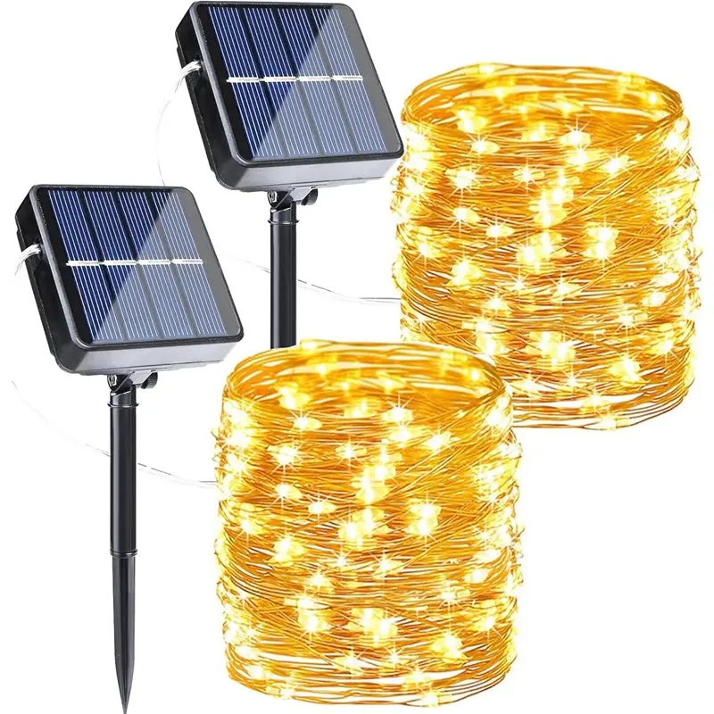 Solar Fairy Lights, 2-Pack 80ft 200led Solar String Lights, Outdoor Waterproof 8 Lighting Modes, Warm LED Lighted Decorations