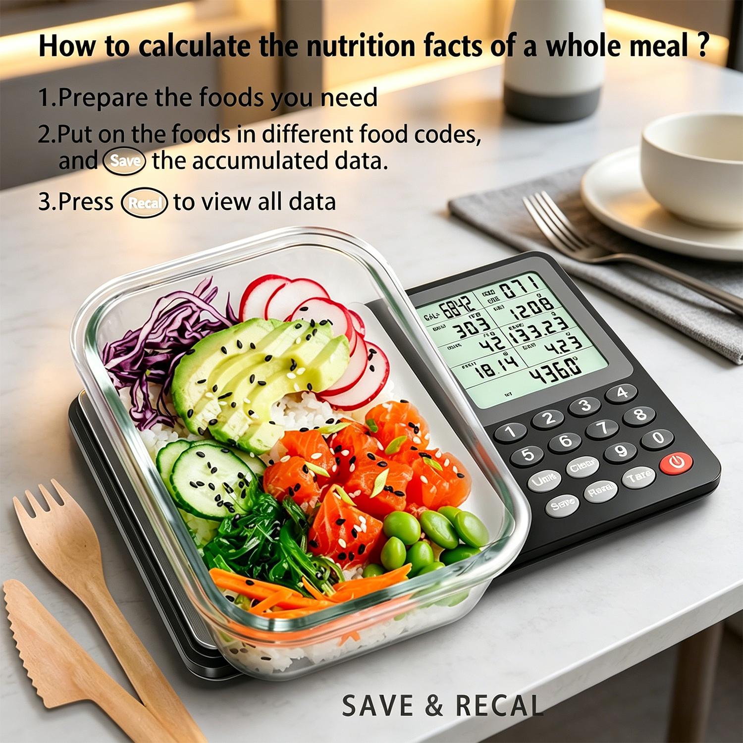 Portable Digital Nutrition Scale 3kg/0.1g, 999 Pre‑Programmed Foods, Calorie Calculator & Nutrient Composition Analysis, Stainless Steel Food Scale for Diet Management (Batteries Included)