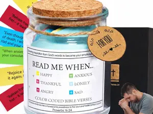 Bible Verse Jar – Read Me When Bible Verses Jar for Daily Encouragement, Color Coded Scripture Prayer Jar, Christian Gifts for Women Mom Sister, Birthday Gifts, Christmas Gifts, Faith Based Inspirational Gifts