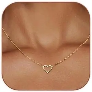 Cute Heart Necklace Dainty 18k Gold Plated Tiny Heart Pendant Choker Necklaces Small Gold Love Open Heart Chain Necklace for Women Simple Gold Necklace for 2026